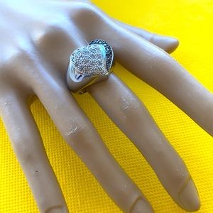 Heart 2 tone CZ sterling silver ring vintage